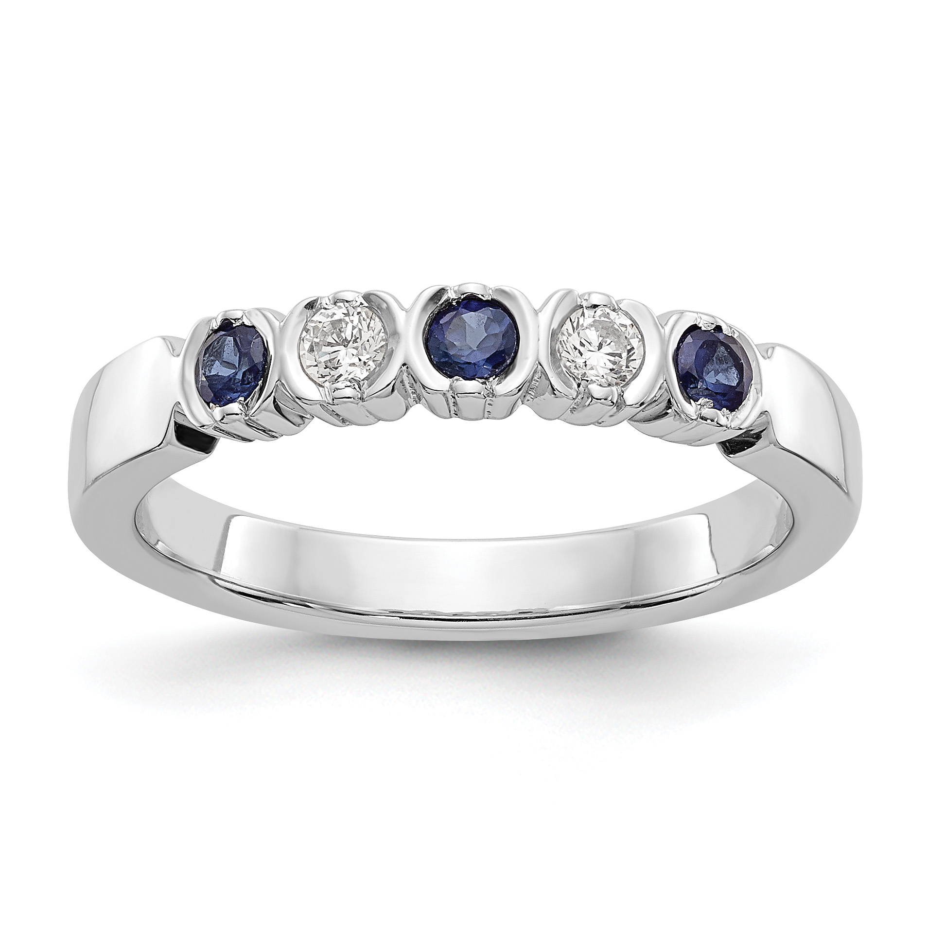 14k White Gold 1/10 carat Diamond and Blue Sapphire Complete Band (RM3395B-SA-010-WAA)