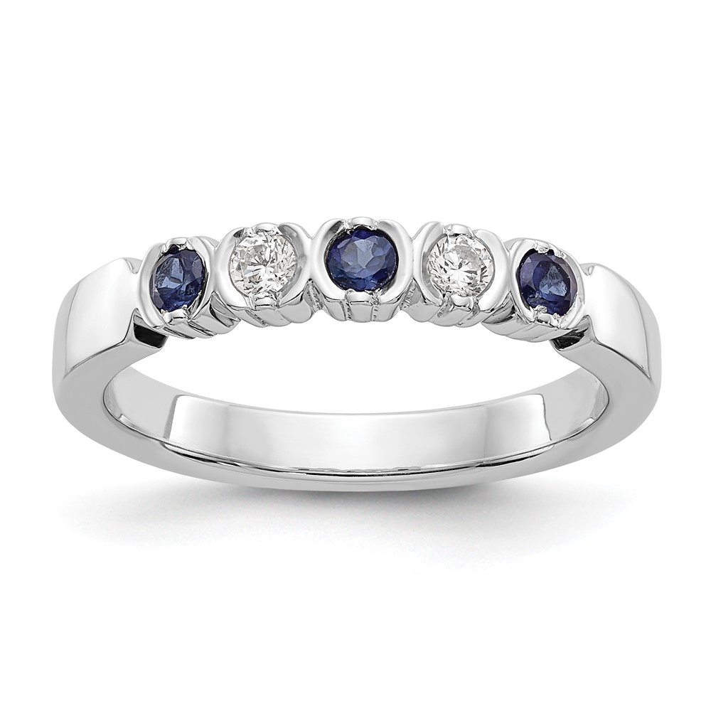 14k White Gold 1/10 carat Diamond and Blue Sapphire Complete Band (RM3395B-SA-010-WAA)