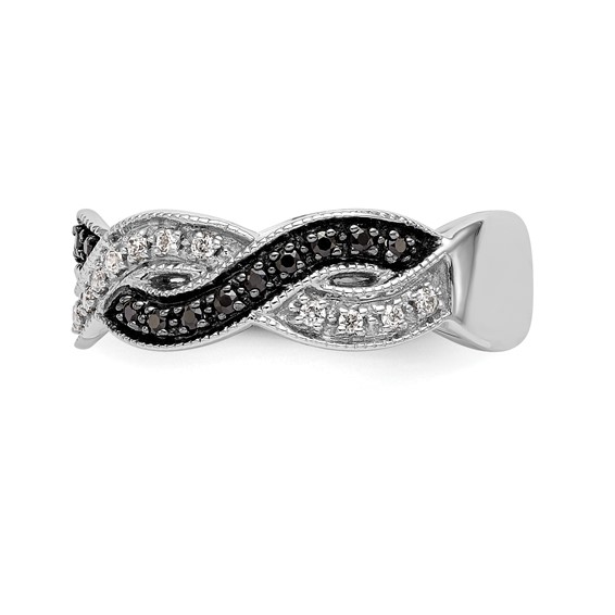 14K White Gold Twist Design 1/3 carat Black and White Diamond Complete Band