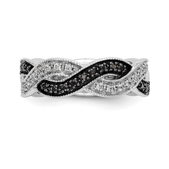 14K White Gold Twist Design 1/3 carat Black and White Diamond Complete Band