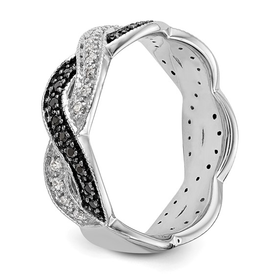 14K White Gold Twist Design 1/3 carat Black and White Diamond Complete Band