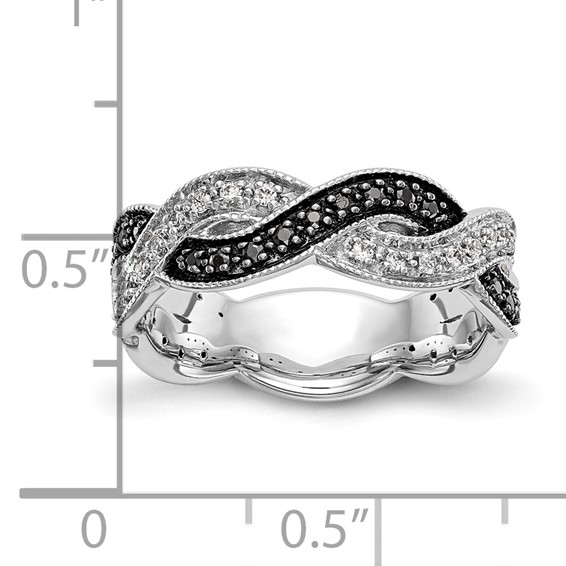 14K White Gold Twist Design 1/3 carat Black and White Diamond Complete Band