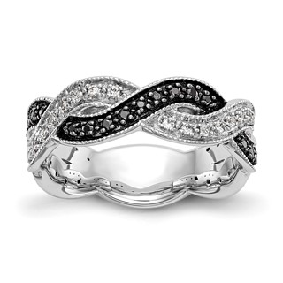 14K White Gold Twist Design 1/3 carat Black and White Diamond Complete Band