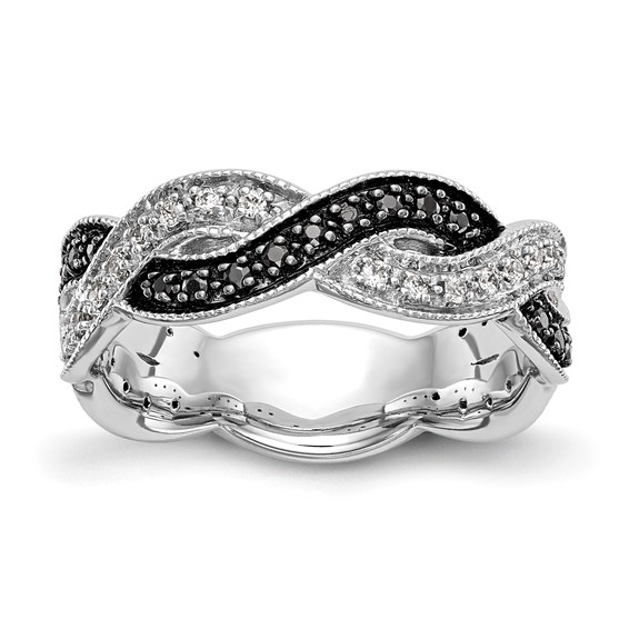 14K White Gold Twist Design 1/3 carat Black and White Diamond Complete Band
