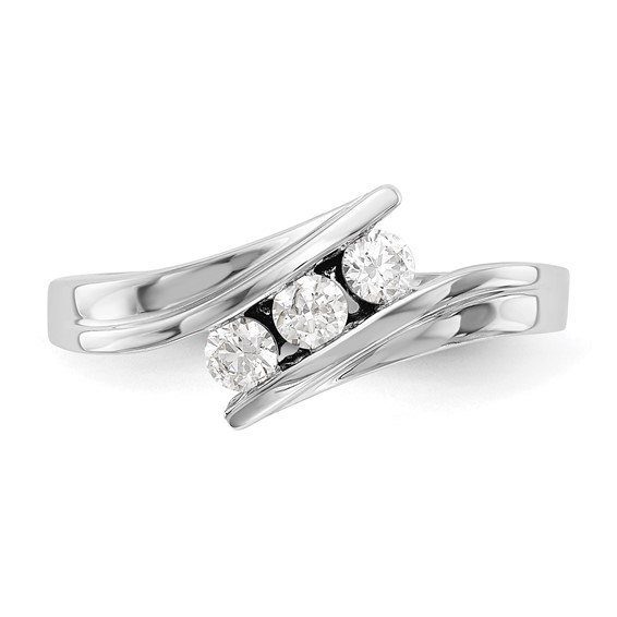 14K White Gold 3-Stone Bypass (Holds 3-3.0mm Round) Diamond Ring Mounting