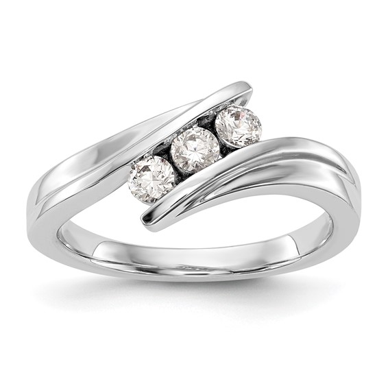 14K White Gold 3-Stone Bypass 1/3 carat Complete Diamond Ring
