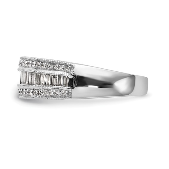 14K White Gold 3/4 carat Baguette/Round Diamond Complete Band