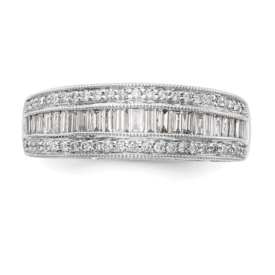 14K White Gold 3/4 carat Baguette/Round Diamond Complete Band