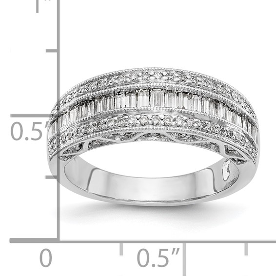 14K White Gold 3/4 carat Baguette/Round Diamond Complete Band