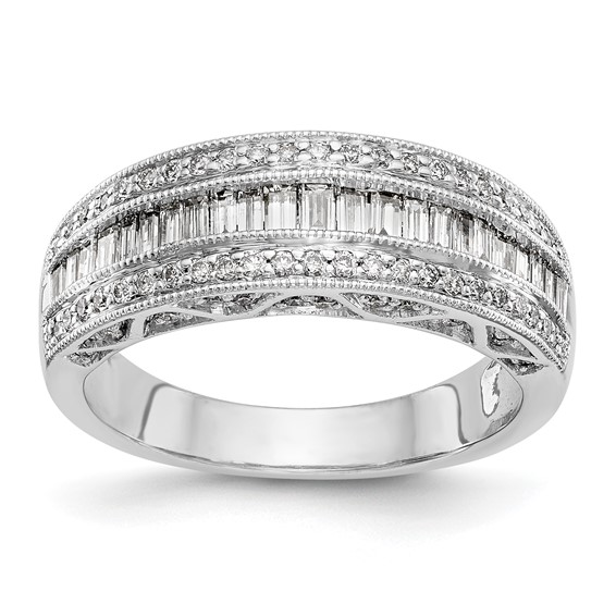 14K White Gold 3/4 carat Baguette/Round Diamond Complete Band