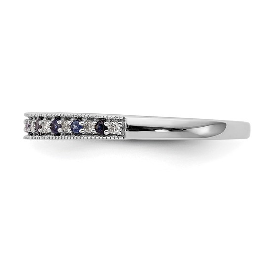 14k White Gold 1/10 carat Diamond and Blue Sapphire Complete Band