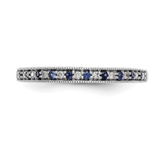 14k White Gold 1/10 carat Diamond and Blue Sapphire Complete Band
