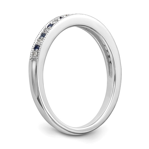 14k White Gold 1/10 carat Diamond and Blue Sapphire Complete Band