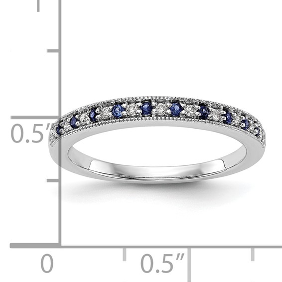 14k White Gold 1/10 carat Diamond and Blue Sapphire Complete Band