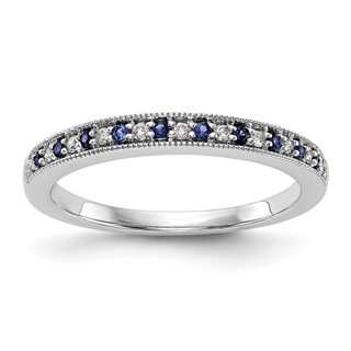 14k White Gold 1/10 carat Diamond and Blue Sapphire Complete Band