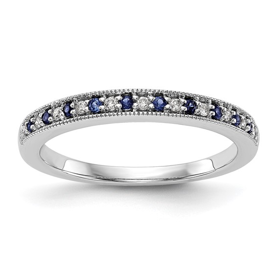 14k White Gold 1/10 carat Diamond and Blue Sapphire Complete Band