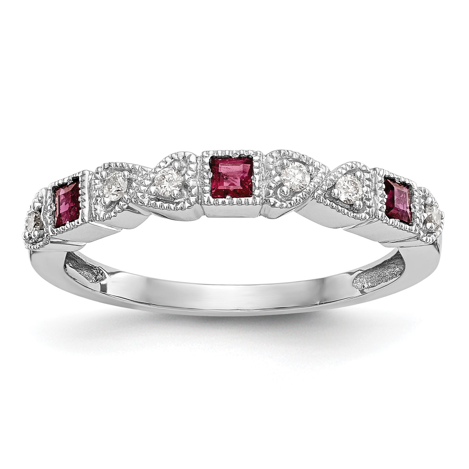 14k White Gold Heart Design 1/10 carat Diamond and Ruby Complete Band (RM3449B-RU-010-WAA)