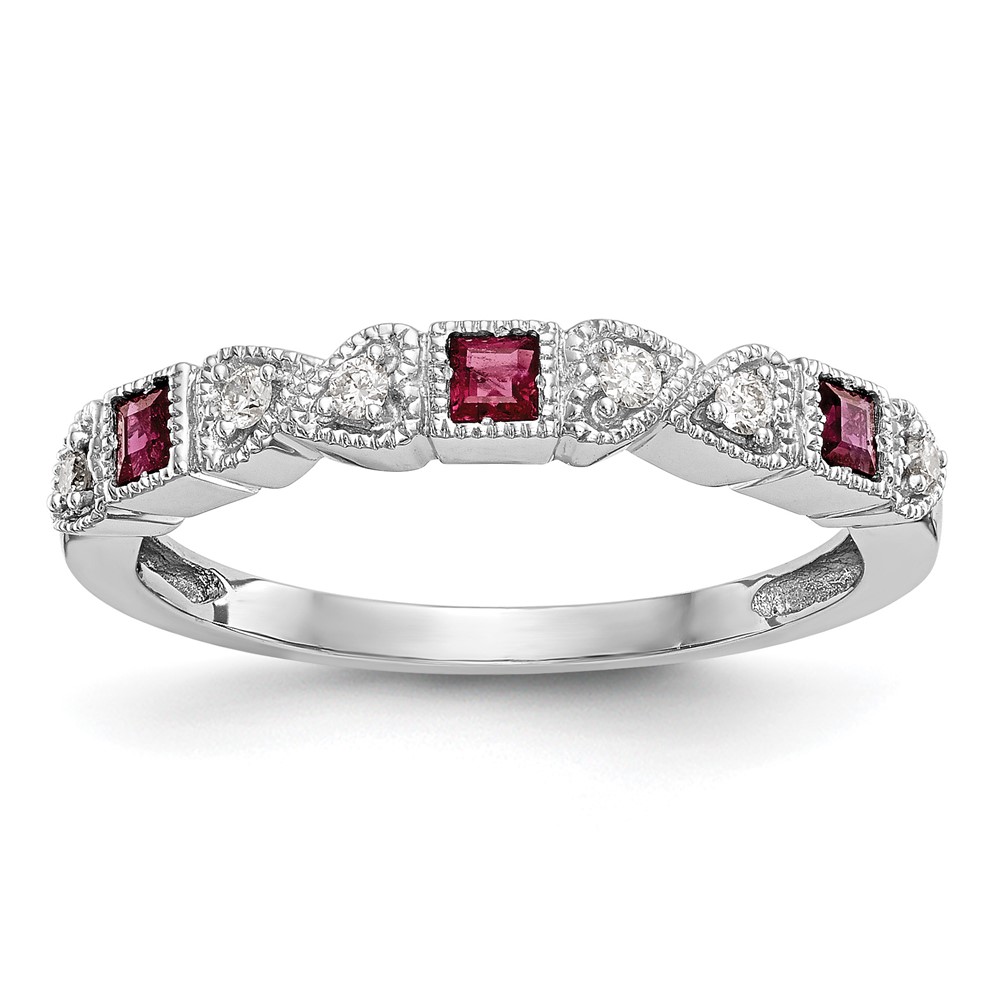 14k White Gold Heart Design 1/10 carat Diamond and Ruby Complete Band (RM3449B-RU-010-WAA)