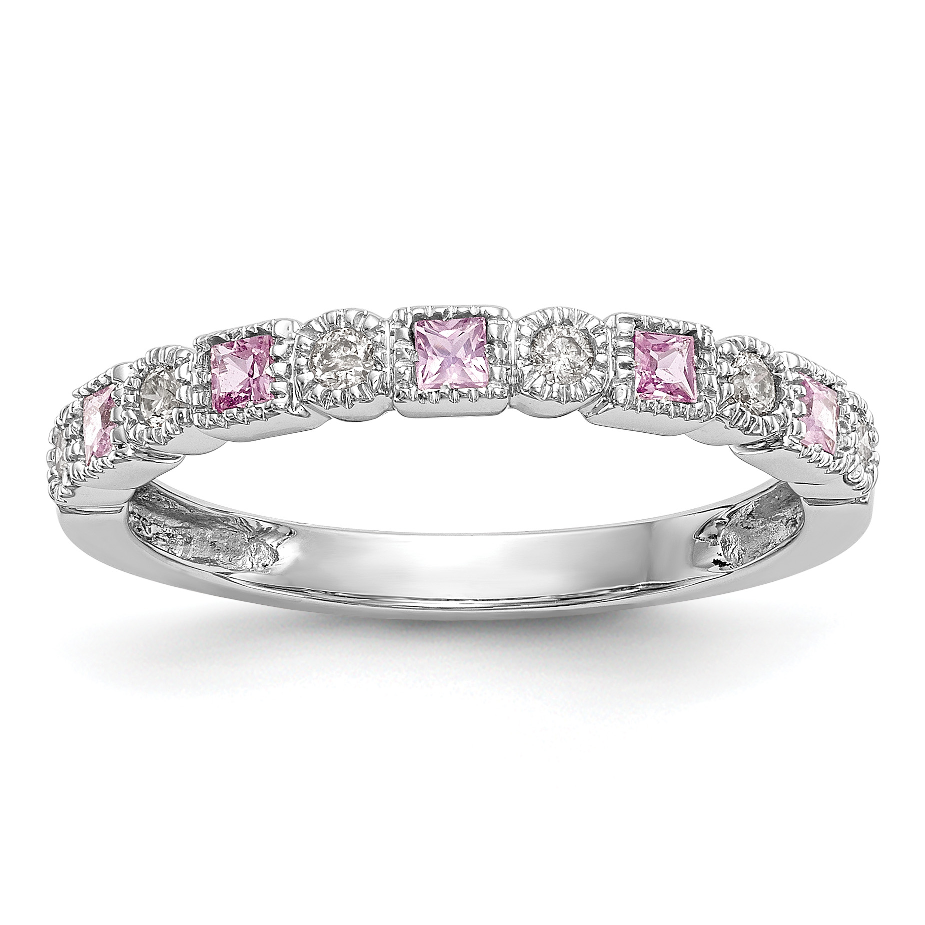 14k White Gold 1/10 carat Diamond and Pink Sapphire Complete Band (RM3450B-PSAP-010-WAA)