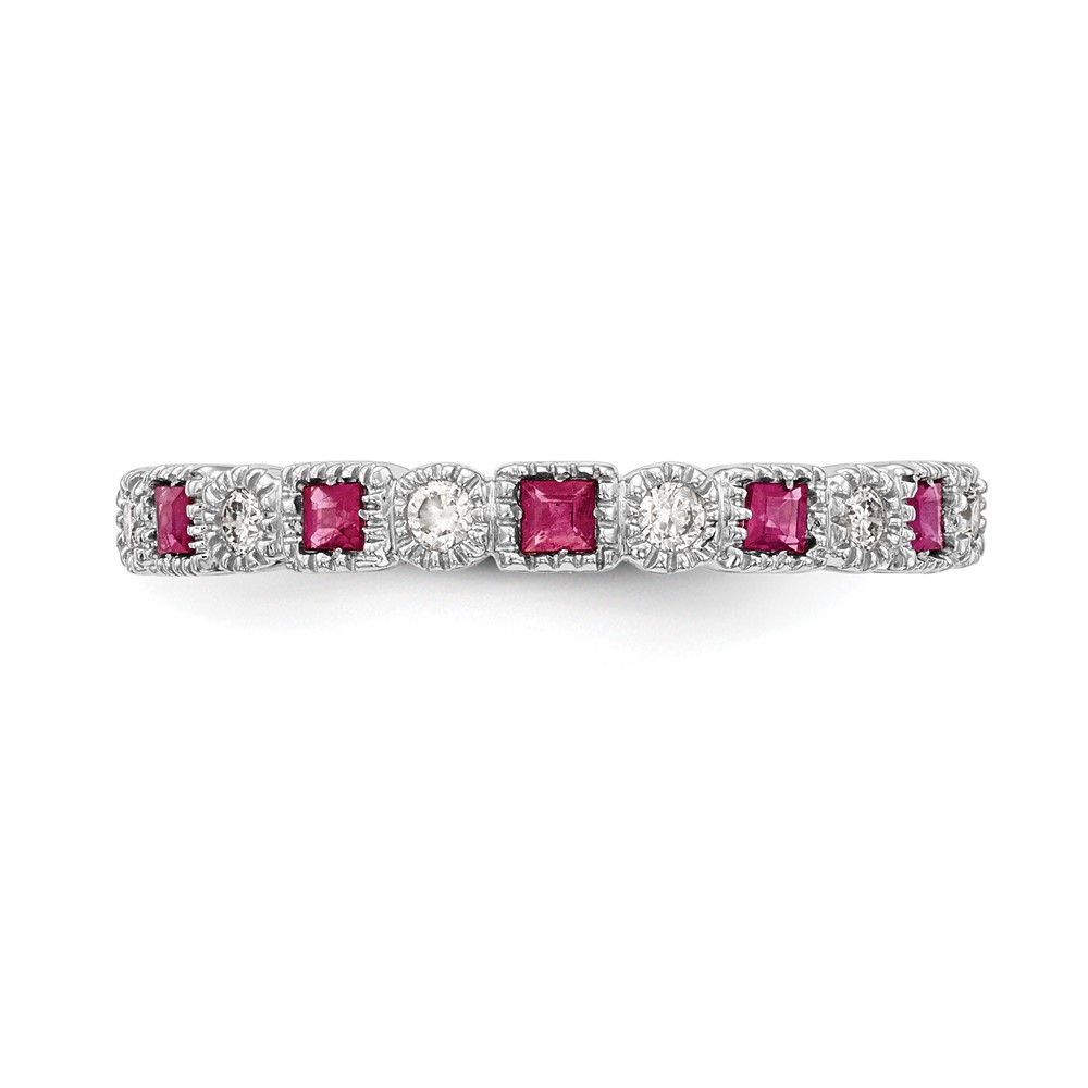 14k White Gold 1/10 carat Diamond and Ruby Complete Band (RM3450B-RU-010-WAA)