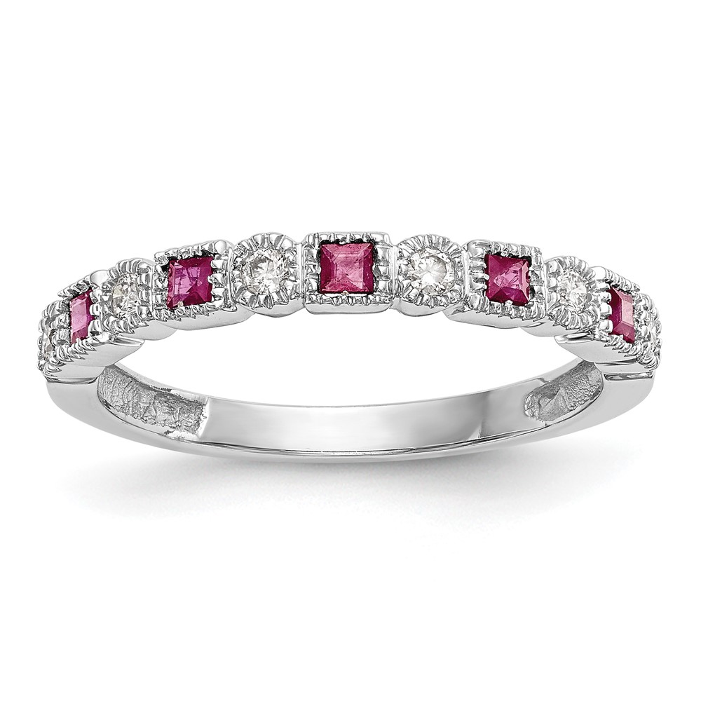 14k White Gold 1/10 carat Diamond and Ruby Complete Band (RM3450B-RU-010-WAA)