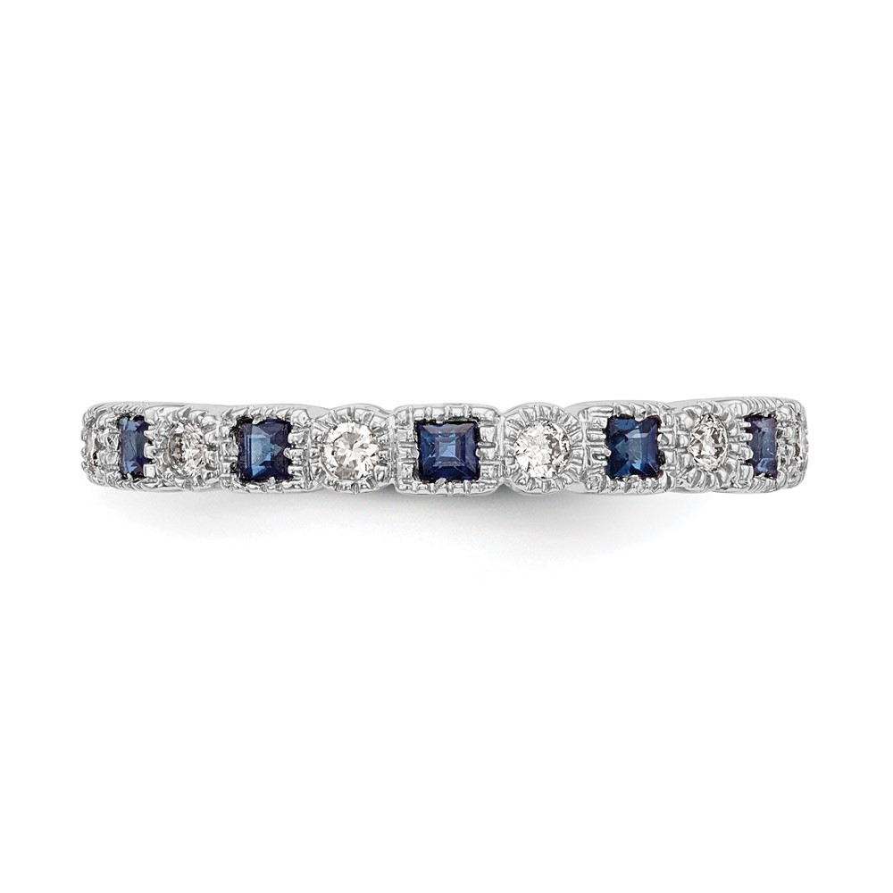 14k White Gold 1/10 carat Diamond and Blue Sapphire Complete Band (RM3450B-SA-010-WAA)