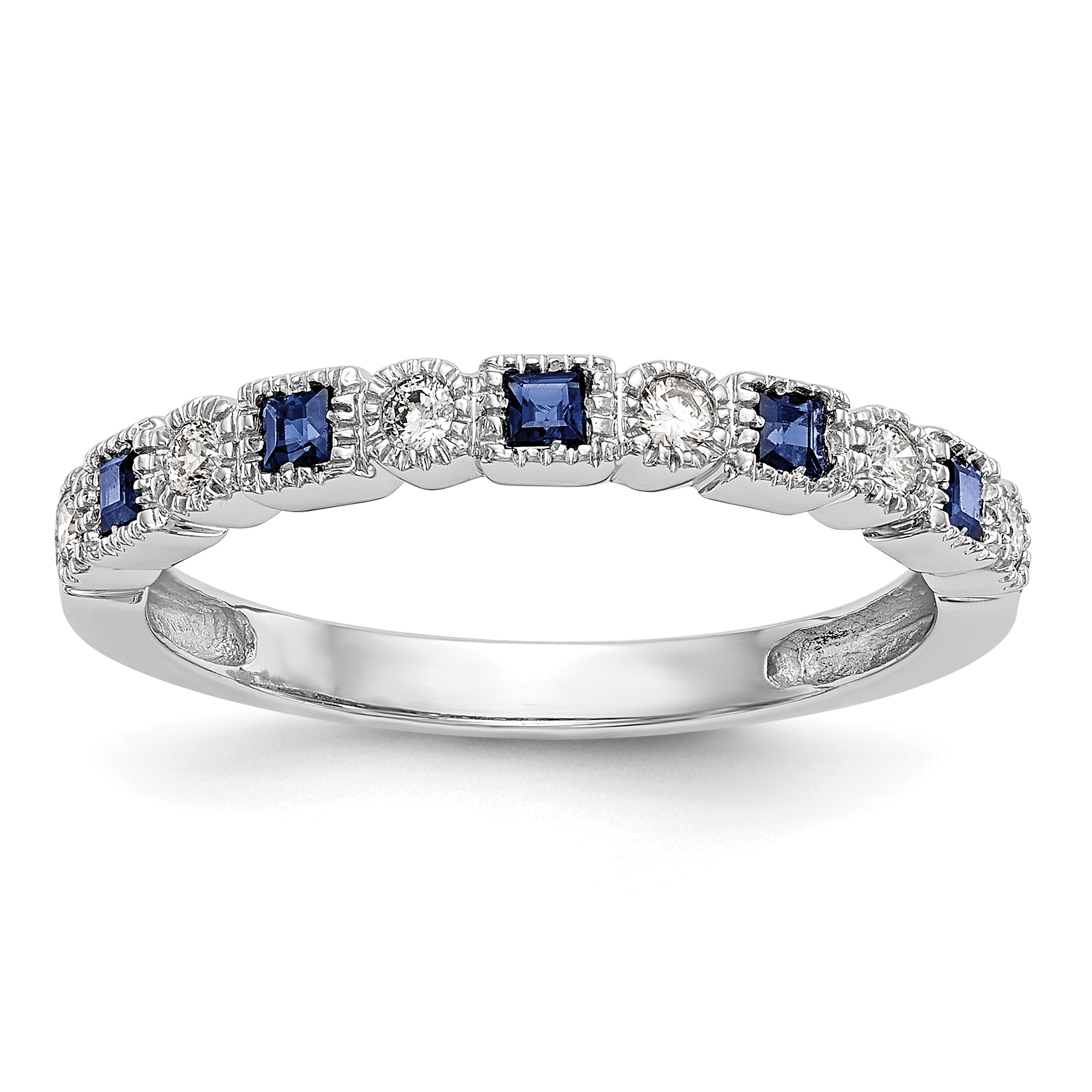 14k White Gold 1/10 carat Diamond and Blue Sapphire Complete Band (RM3450B-SA-010-WAA)