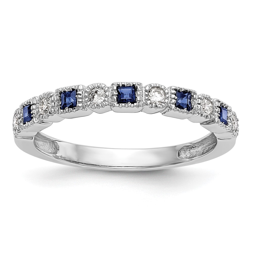 14k White Gold 1/10 carat Diamond and Blue Sapphire Complete Band (RM3450B-SA-010-WAA)