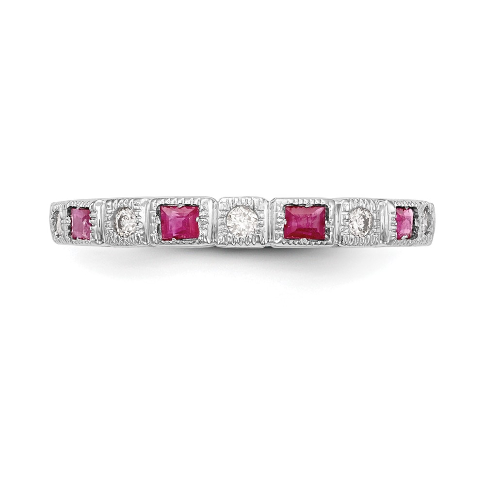 14k White Gold 1/10 carat Diamond and Ruby Complete Band (RM3451B-RU-010-WAA)