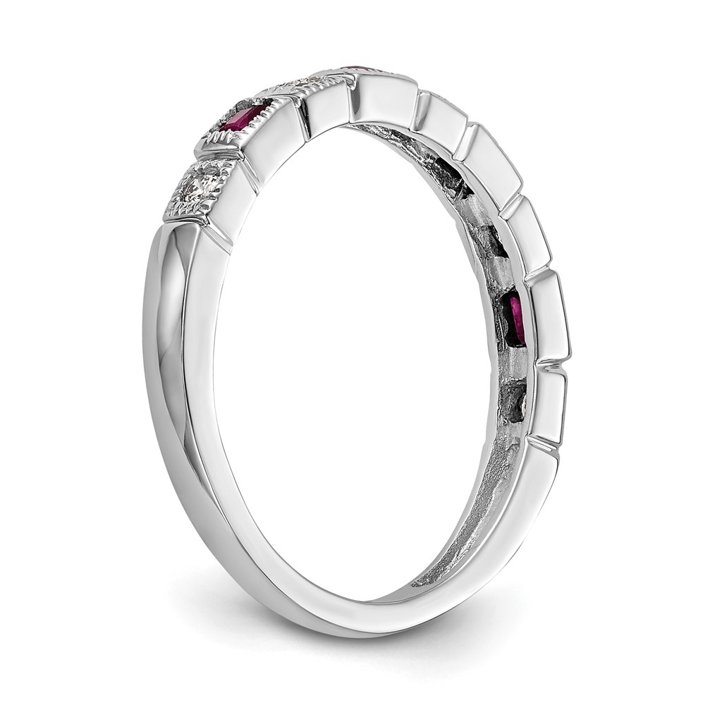 14k White Gold 1/10 carat Diamond and Ruby Complete Band (RM3451B-RU-010-WAA)
