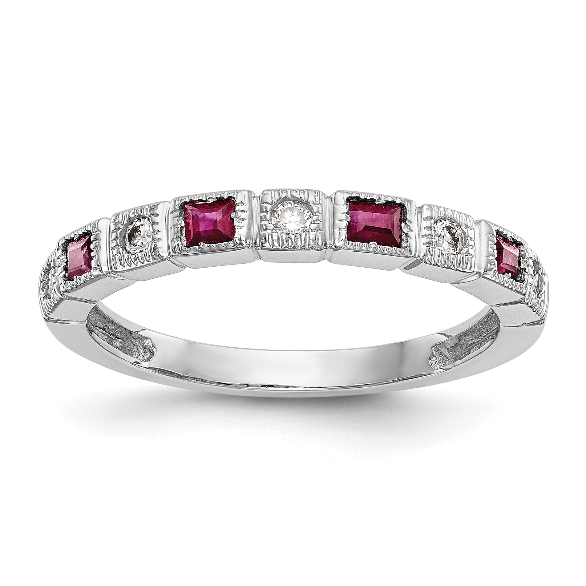 14k White Gold 1/10 carat Diamond and Ruby Complete Band (RM3451B-RU-010-WAA)