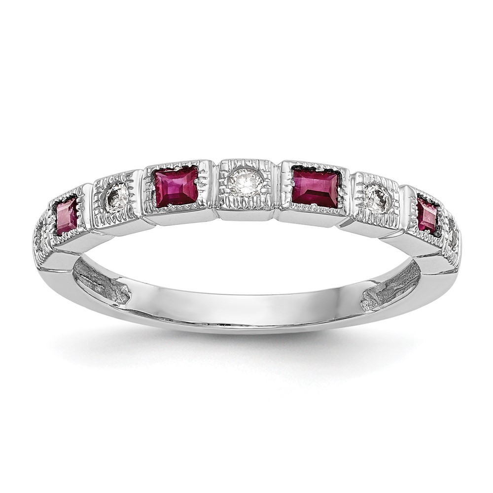 14k White Gold 1/10 carat Diamond and Ruby Complete Band (RM3451B-RU-010-WAA)