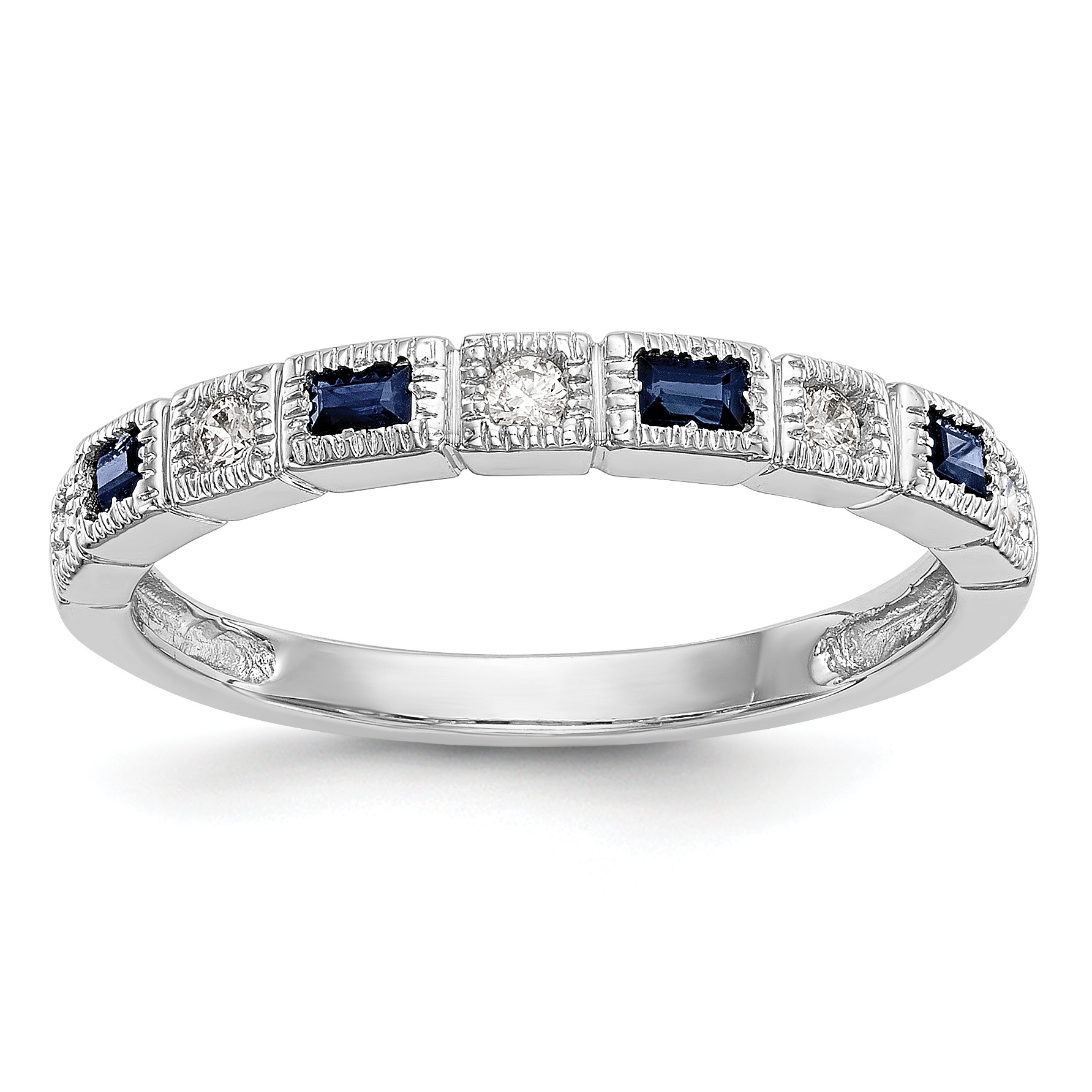 14k White Gold 1/10 carat Diamond and Blue Sapphire Complete Band (RM3451B-SA-010-WAA)