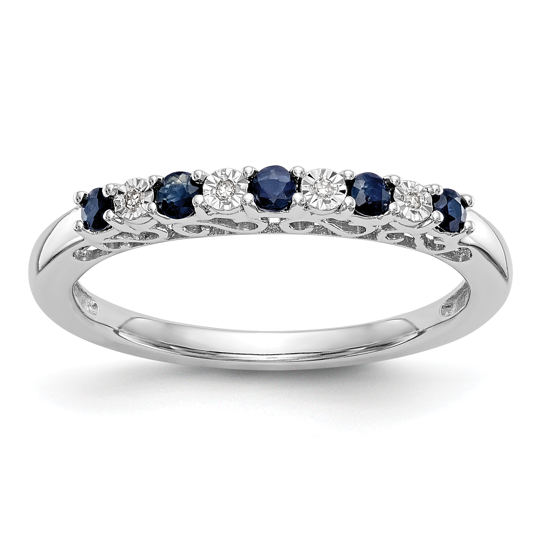 14k White Gold .01 carat Diamond and Blue Sapphire Complete Band (RM3452B-SA-001-WAA)