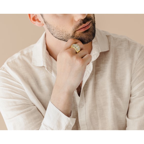 True Origin 14K Yellow Gold Men's 3 carat Lab Grown Diamond VS+ F+ Complete Heirloom Ring