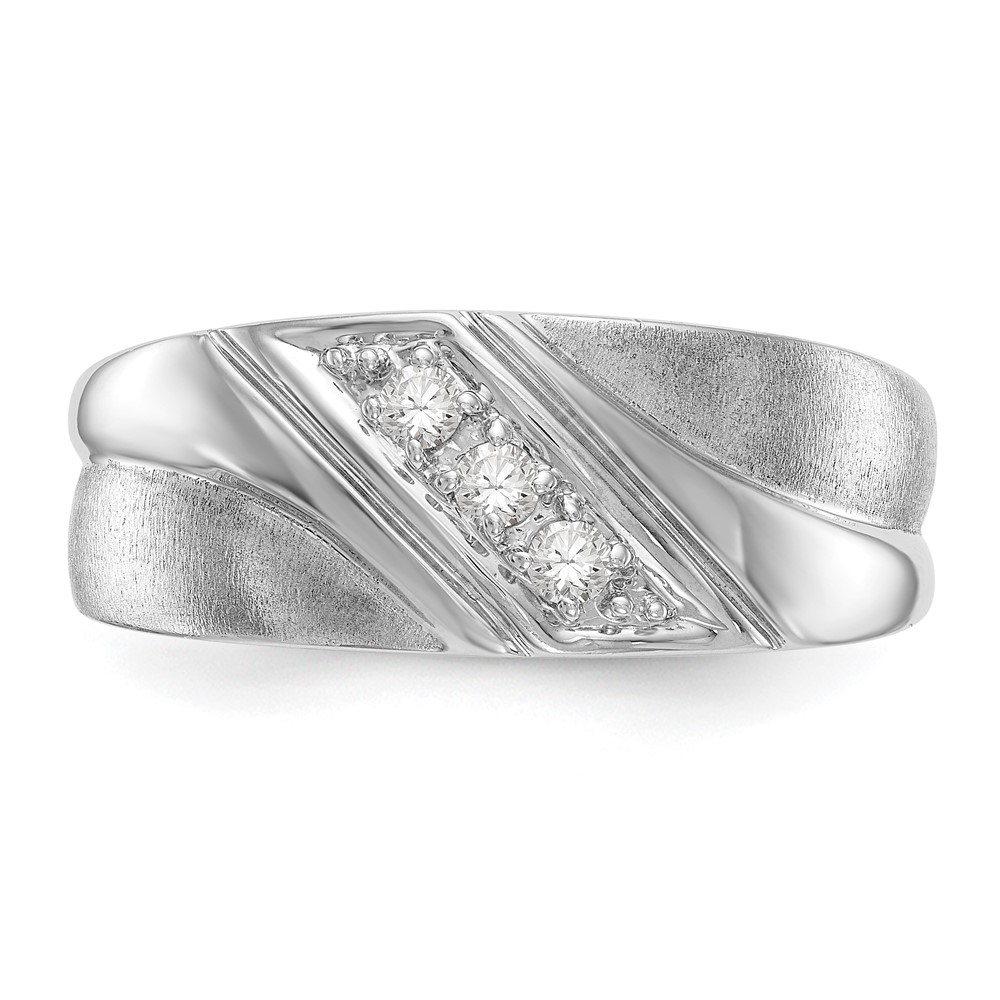 IBGoodman 14k White Gold 1/6 carat Lab Grown Diamond VS/SI+ G+ Three Stone Complete Men's Ring (RM3507B-015-12WLG)