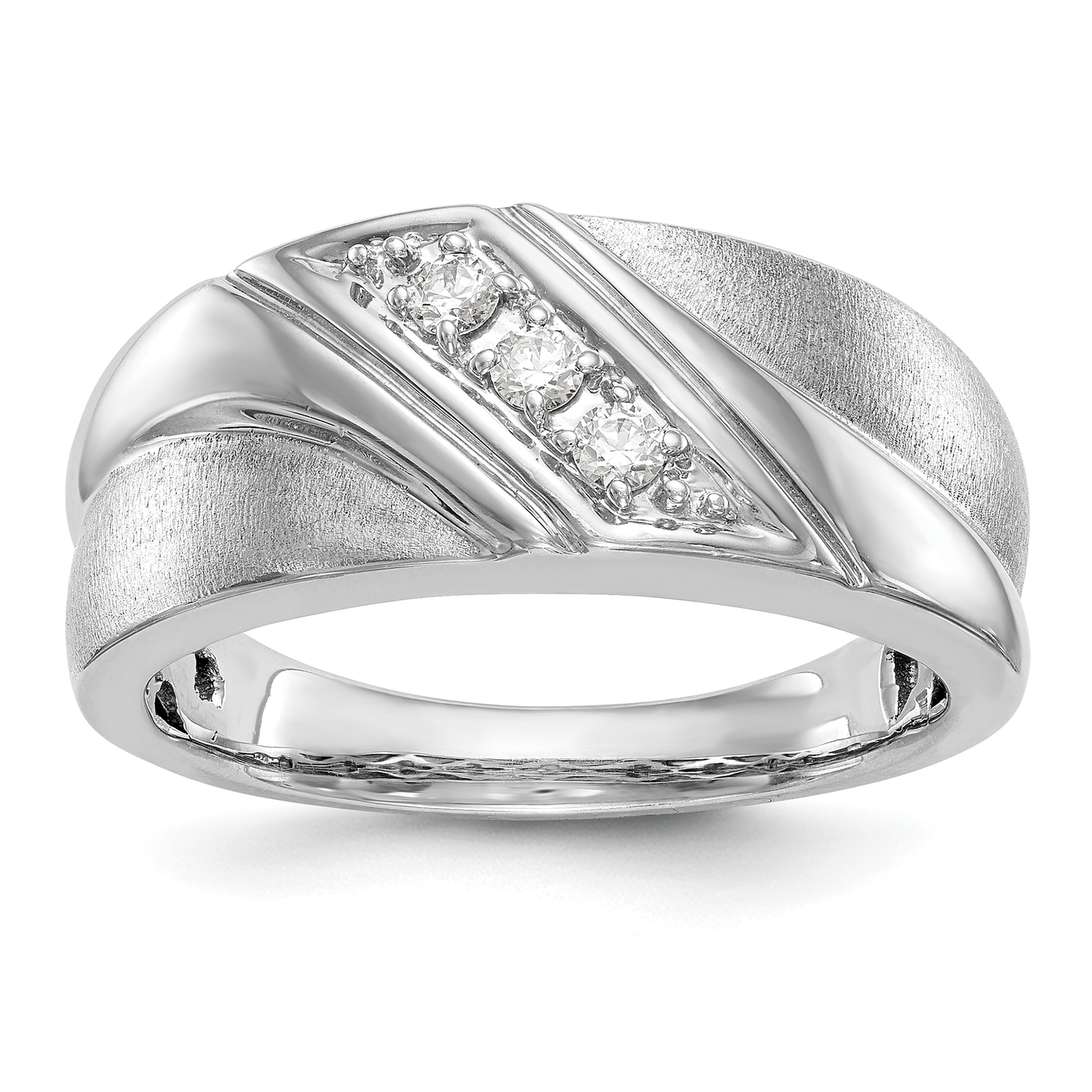 IBGoodman 14k White Gold 1/6 carat Lab Grown Diamond VS/SI+ G+ Three Stone Complete Men's Ring (RM3507B-015-12WLG)
