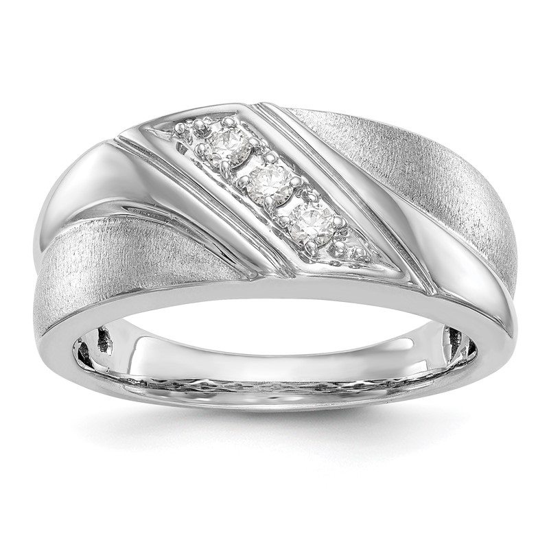 IBGoodman 14k White Gold 1/6 carat Lab Grown Diamond VS/SI+ G+ Three Stone Complete Men's Ring