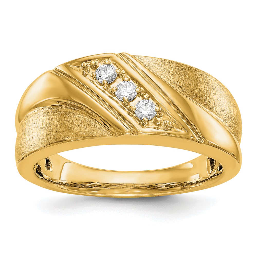 IBGoodman 14K Yellow Gold 0.17 Carat Lab Grown Diamond VS SI+ G+ Three Stone Complete Men's Ring
