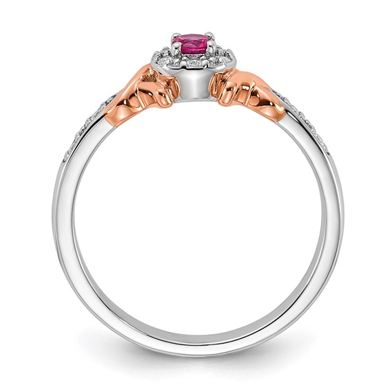 Sterling Silver & Rose-tone Polished Fancy Created Ruby & CZ Ring