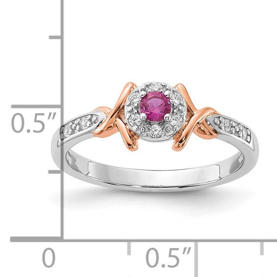 Sterling Silver & Rose-tone Polished Fancy Created Ruby & CZ Ring