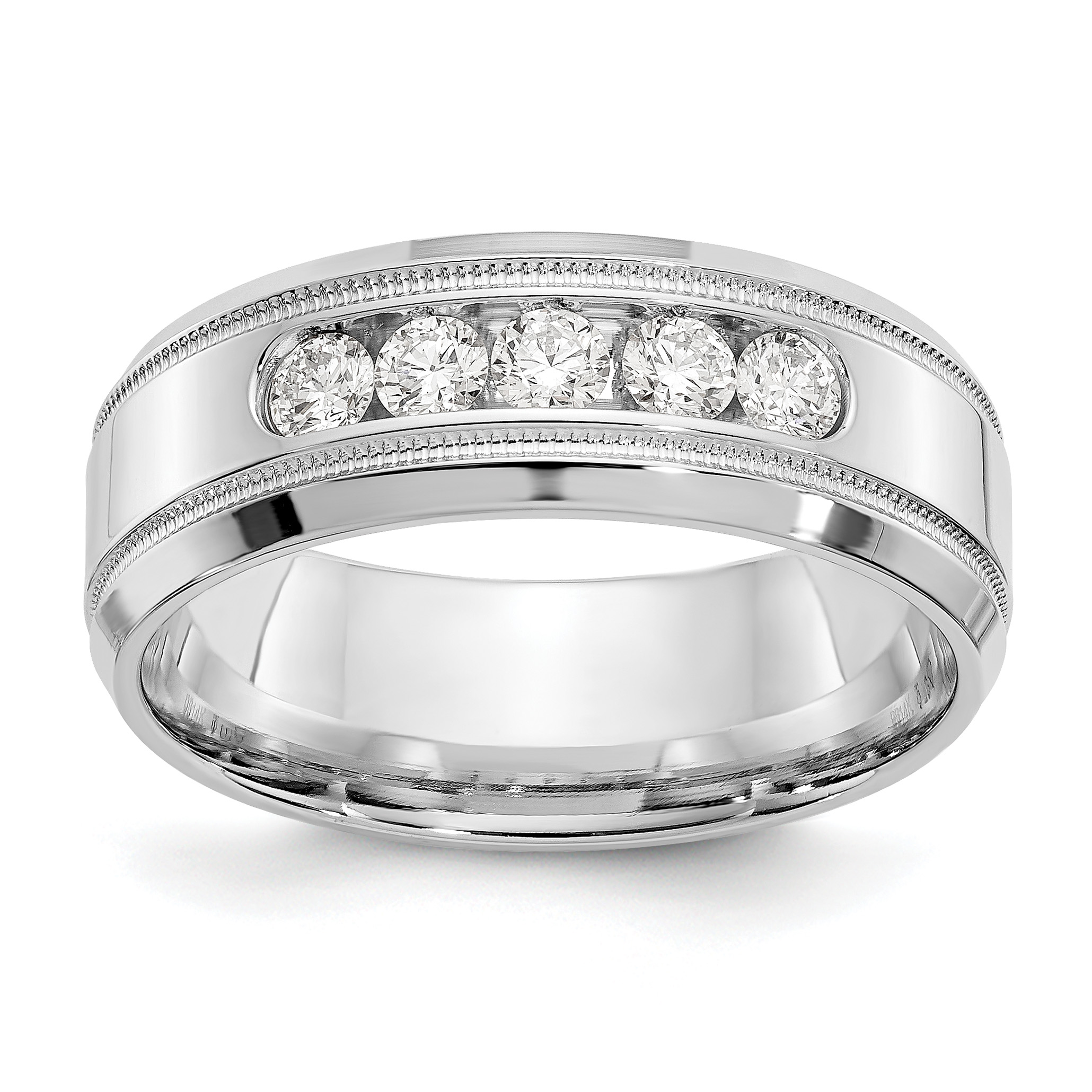 True Origin 14K White Gold Men's 1/2 carat Lab Grown Diamond VS  D E F Polished Five Stone Beveled Edge Miligrain Size 10 Band (RM3533B-050-10WLD)