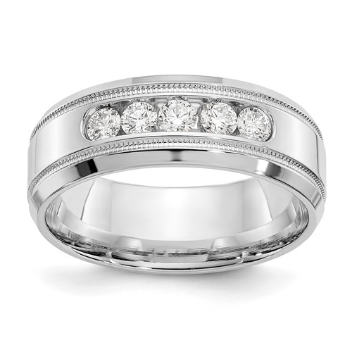 True Origin 14K White Gold 0.50 Carat Lab Grown Diamond VS+ F+ Complete Bevel Miligrain Band, Size 10
