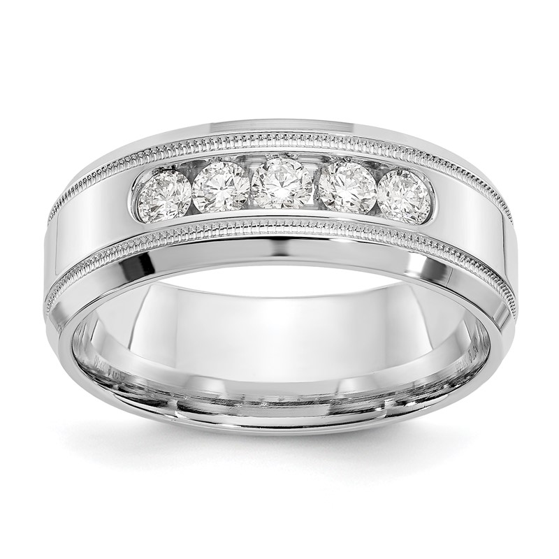 True Origin 14K White Gold Men's 1/2 carat Lab Grown Diamond VS  D E F Polished Five Stone Beveled Edge Miligrain Size 13 Band