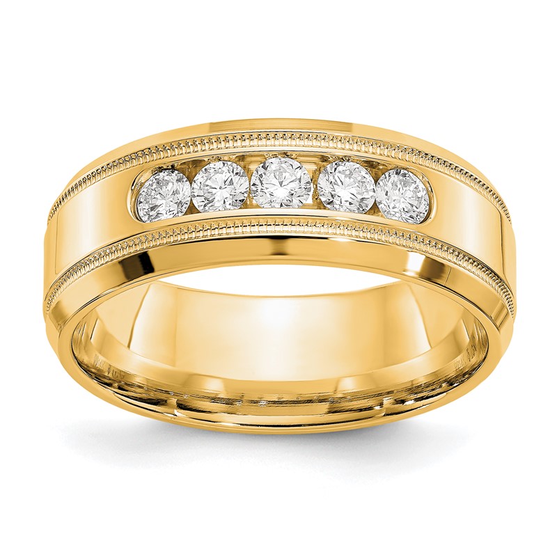 True Origin 14K Men's 1/2 carat Lab Grown Diamond VS  D E F Polished Five Stone Beveled Edge Miligrain Size 11 Band