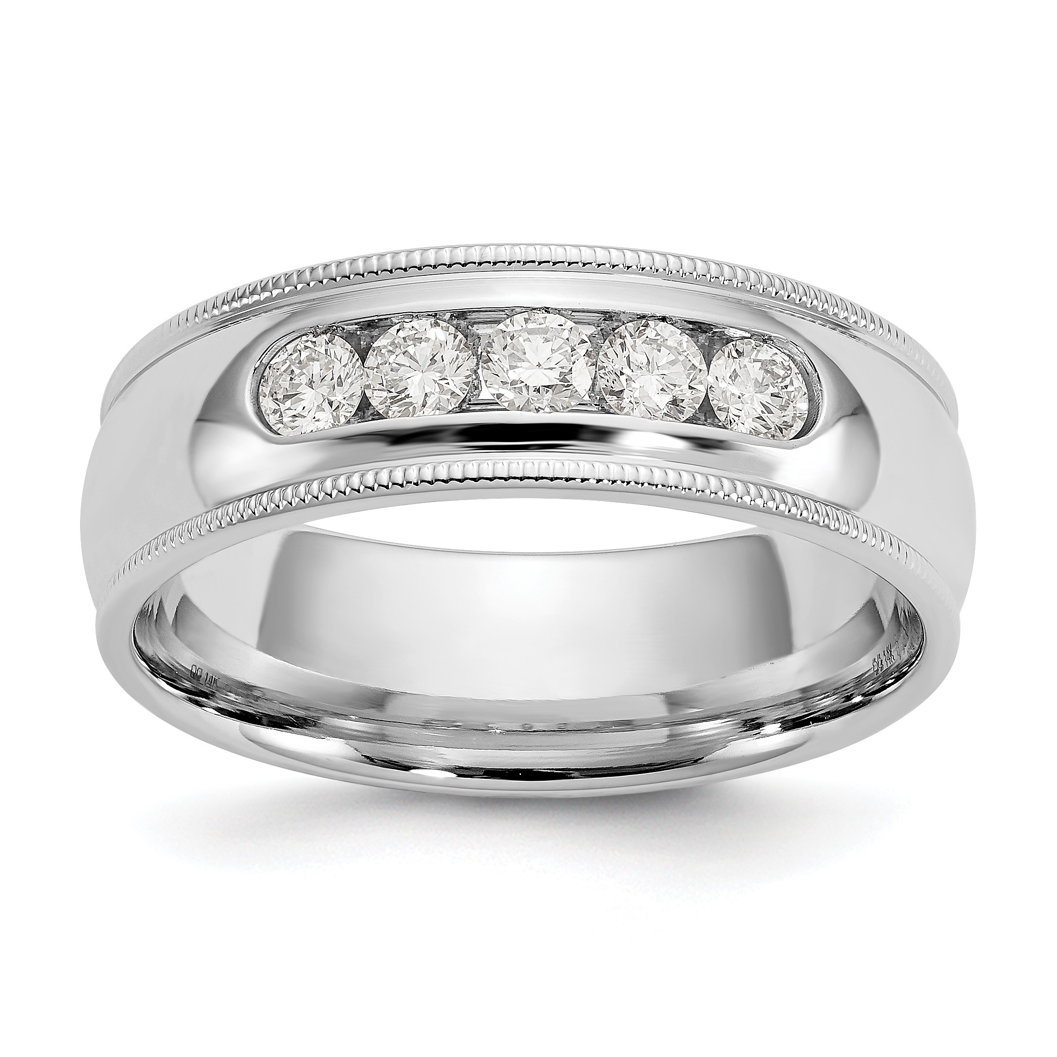 True Origin 14K White Gold Men's 1/2 carat Lab Grown Diamond VS  D E F Polished Five Stone Miligrain Size 10 Band (RM3534B-050-10WLD)