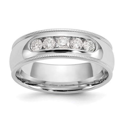 True Origin 14K White Gold Men's 0.50 Carat Lab Grown Diamond VS+ F+ Complete Miligrain Band, Size 9