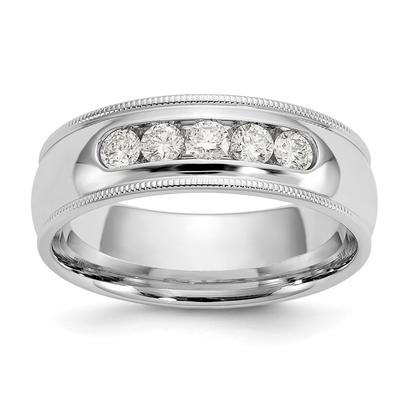 True Origin 14K White Gold Men's 1/2 carat Lab Grown Diamond VS  D E F Polished Five Stone Miligrain Size 10 Band
