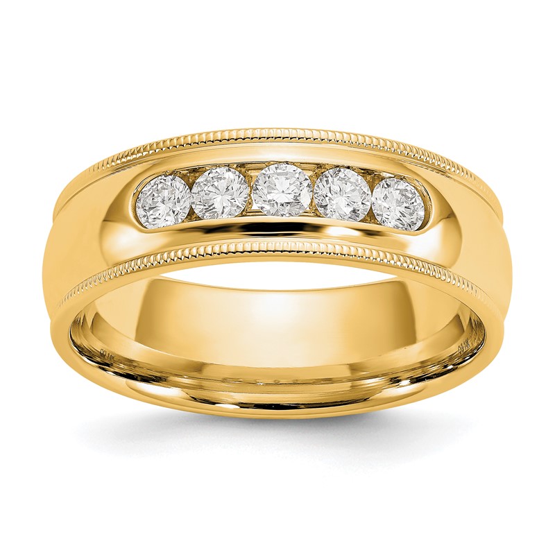 True Origin 14K Men's 1/2 carat Lab Grown Diamond VS  D E F Polished Five Stone Miligrain Size 12 Band