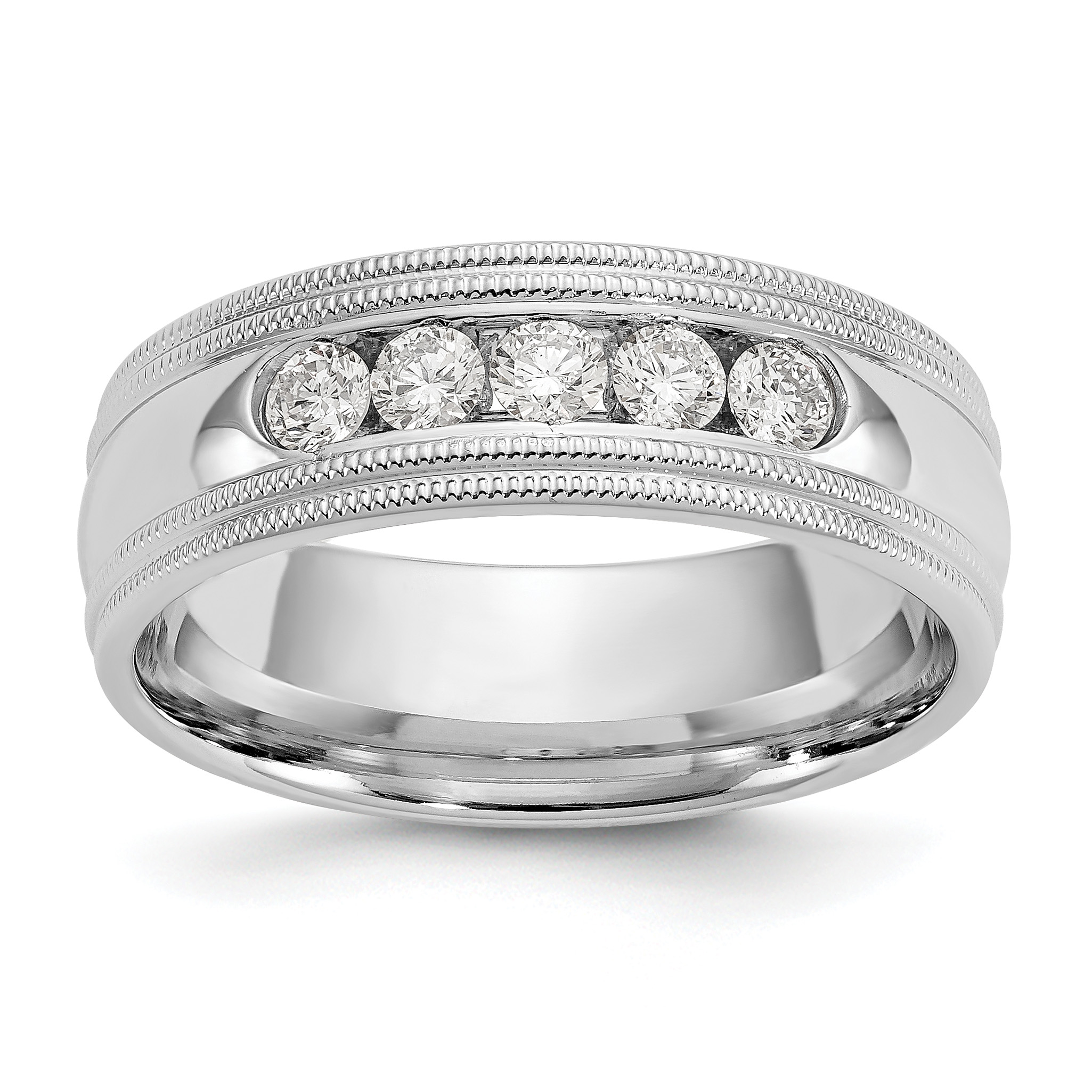 True Origin 14K White Gold Men's 1/2 carat Lab Grown Diamond VS  D E F Polished Five Stone Double Miligrain Size 10.5 Band (RM3535B-050-10.5WLD)